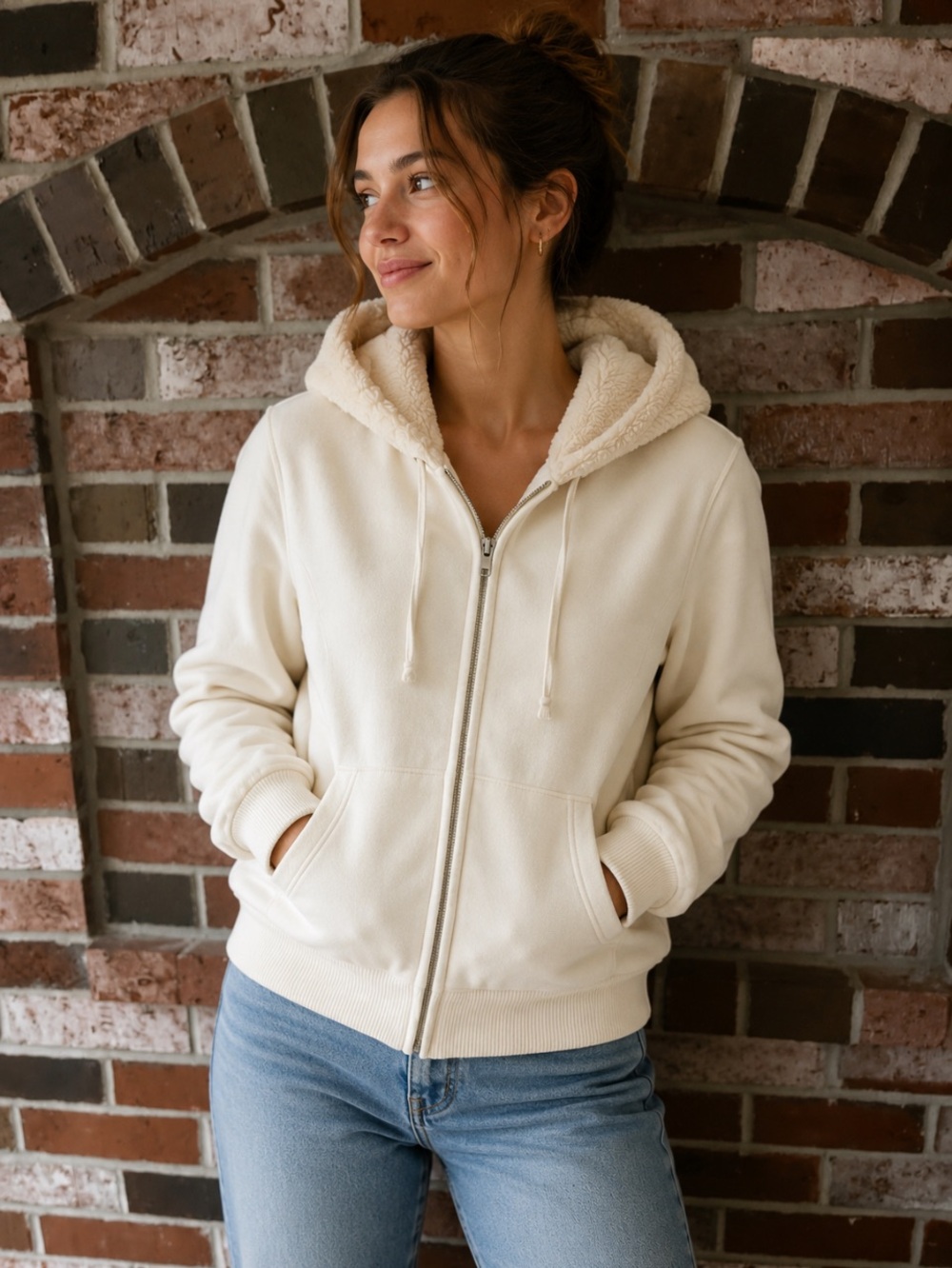OLD NAVY Cream Sherpa-Lined  Heavy Zip Up Hoodie Sweatshirt Size  L NWOT